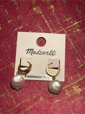 Madewell Gold Hoops with Freshwater Pearl Drops